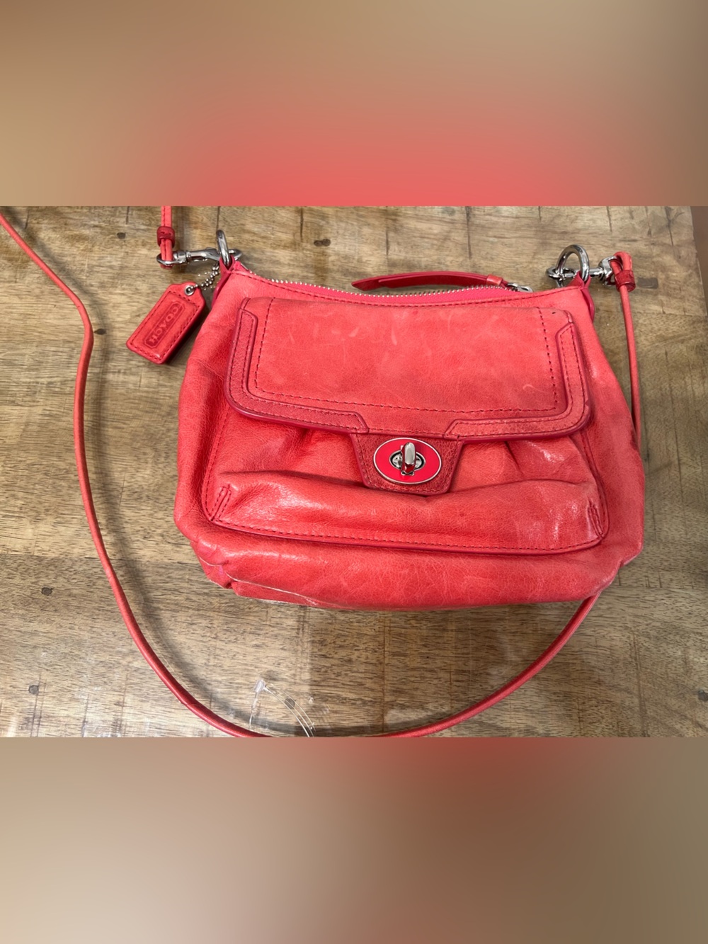 Coach Poppy Coral Leather Turnlock Crossbody Bag